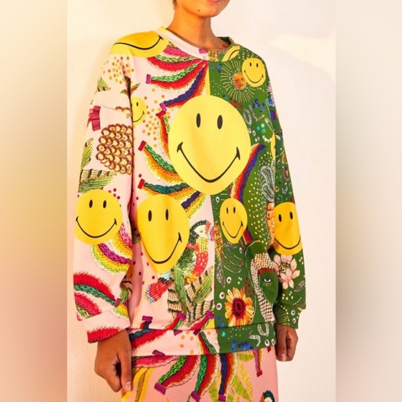 FARM Rio Tops - NWOT Farm Rio x Smiley oversized sweatshirt XS